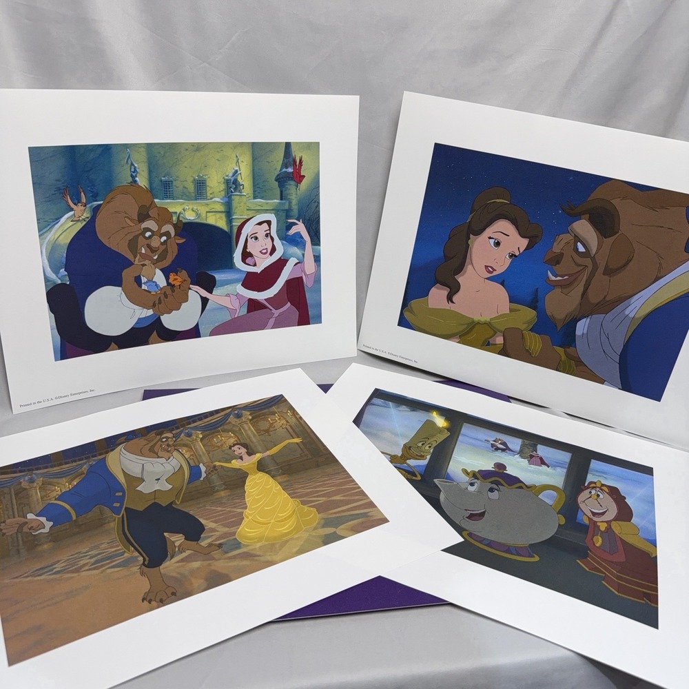 Vintage Disney Beauty And The Beast Limited 4 Lithographs Print Portfolio 2002